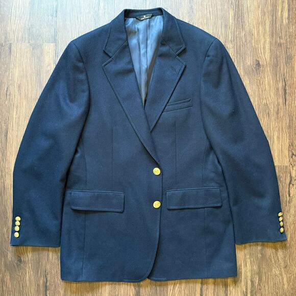 Chaps by Ralph Lauren Wool Blazer Navy Gold Buttons - American Vintage Preppy